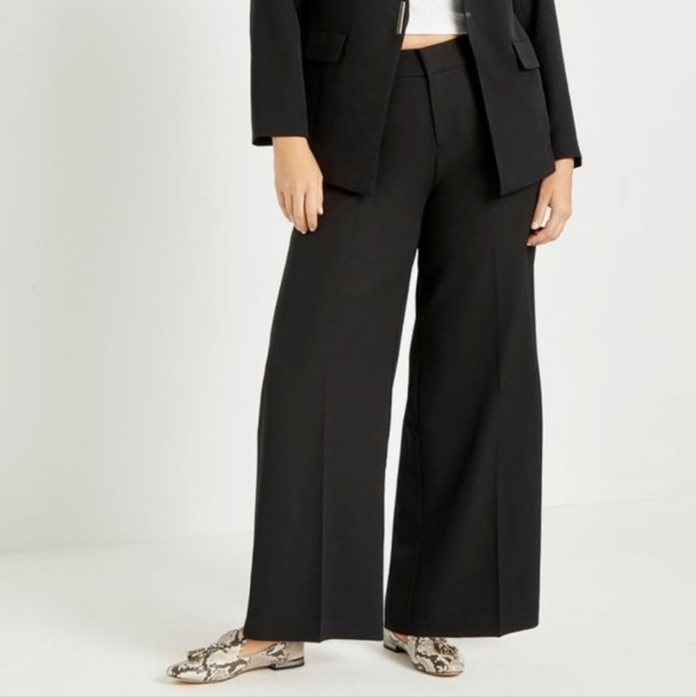 ELLOQUI Wide Leg Venice Crepe Trouser Black Plus Size 22 - Picture 3 of 8